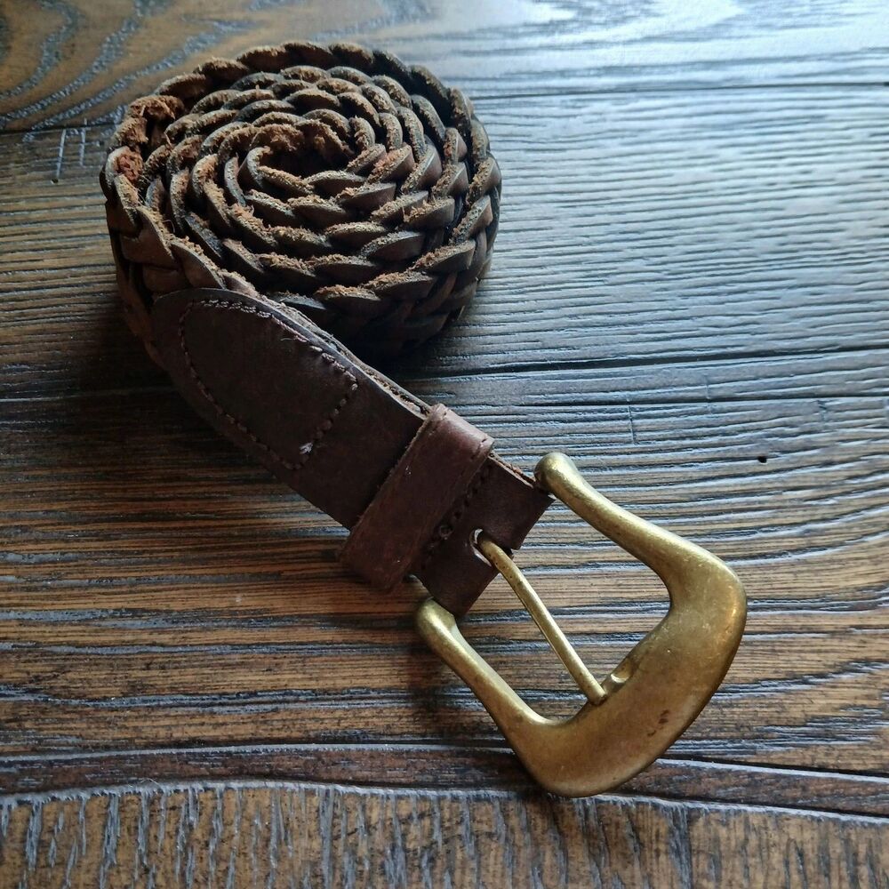 County Seat Leather Braided Belt Size Medium 36" Brass Buckle Brown
